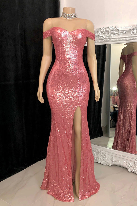 Modern Off-the-Shoulder Sequins Prom Dresses Mermaid Long Slit On Sale