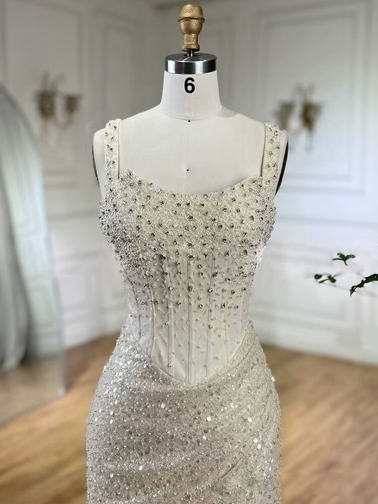 Gorgeous Sequin Prom Dress Mermaid Beaded Floor Length High Slit
