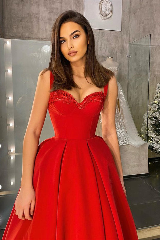 Classic Red Straps Prom Dress Tea-Length Sweetheart With Sequins