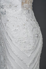 Elegant Mermaid Wedding Dress with Beaded Appliques and Scoop Jewel Neckline