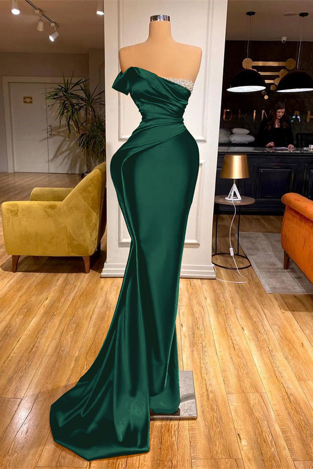  Red Strapless Mermaid Prom Dress Long Pleated with Beads