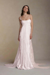Gorgeous Ivory Appliqued Pleated Satin Backless Prom Dress