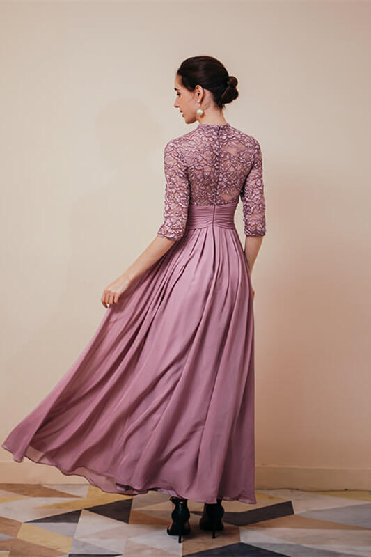 New Arrival Wisteria Half Sleeves Chiffon Prom Dress Long With Lace