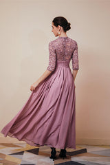 New Arrival Wisteria Half Sleeves Chiffon Prom Dress Long With Lace
