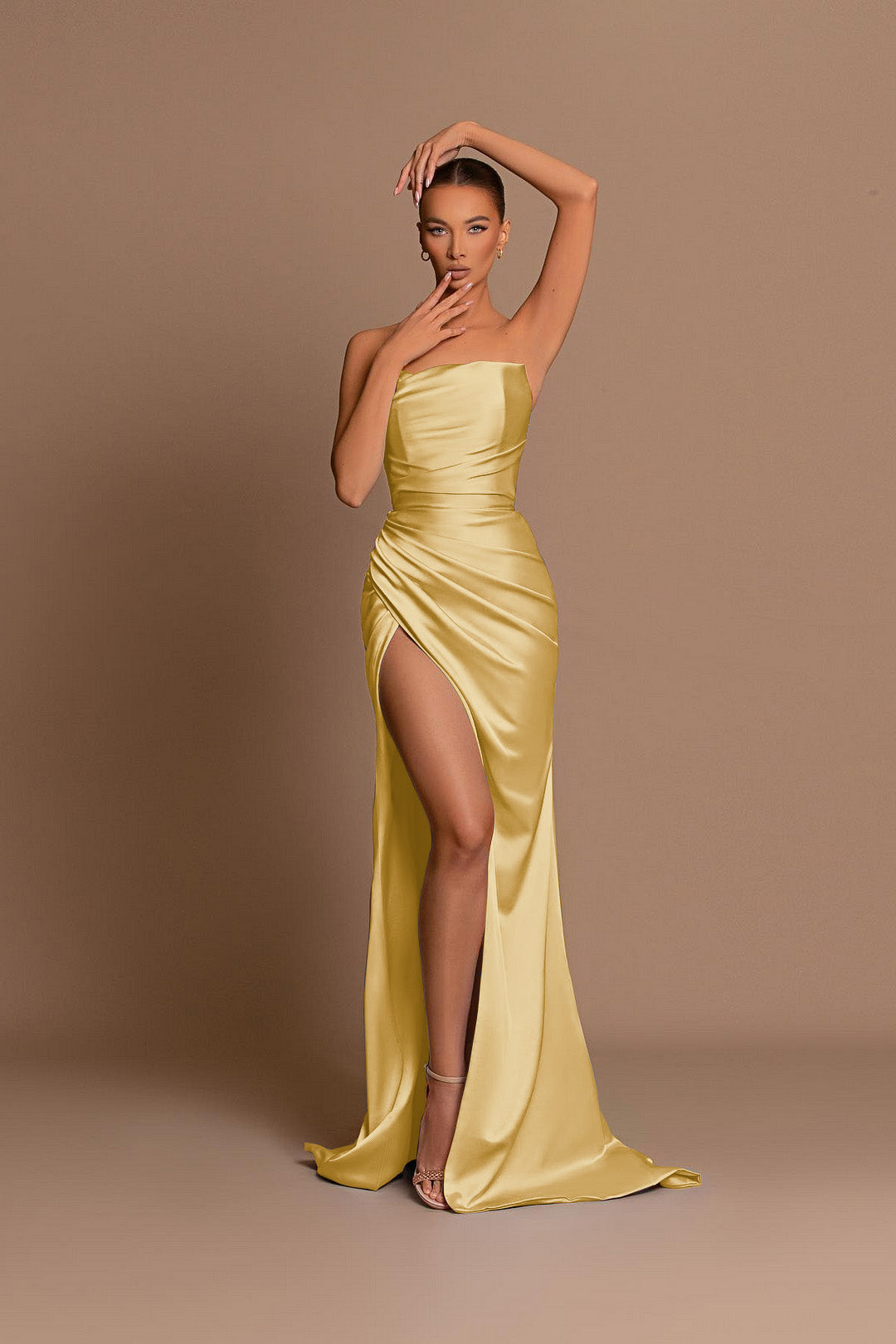Light Blue Evening Dress Off-the-Shoulder Pleated Slit Ball Gown