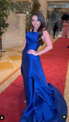 Modern Strapless Royal Blue Mermaid Prom Dress Overskirt Long