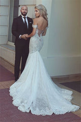 Sweetheart Lace Wedding Dress with Lace-up Back and Off-the-Shoulder Mermaid Style