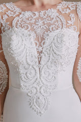 Elegant Long Mermaid Jewel Wedding Dress in Satin Lace With Sleeves