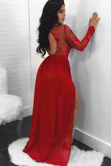 Glamorous Long Sleeves Sequined Prom Dress Long With Slit Open Back