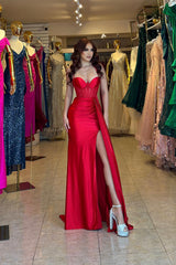 Chic Red Spaghetti-Straps Sweetheart Mermaid Prom Dress With Split Ruffles