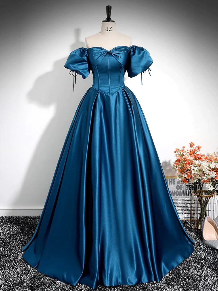 Royal Blue A-Line Prom Dress Off The Shoulder Pleated Dress