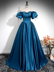 Royal Blue A-Line Prom Dress Off The Shoulder Pleated Dress