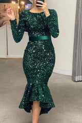 Classy Emerlad Green Long Sleevs Prom Dress Mermaid Sequins