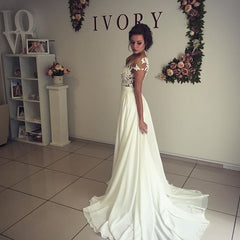 Elegant A-Line Wedding Dress with Chiffon Lace Ruffles and Side Slit Appliques