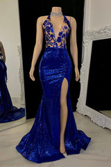 Chic V-Neck Sleeveless Slit Prom Dress With Sequins On Sale