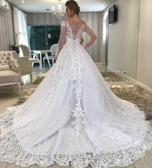 Elegant Sweetheart Neckline Off-the-Shoulder A-Line Gown with Long Sleeves, Appliques, Lace, and Sequins