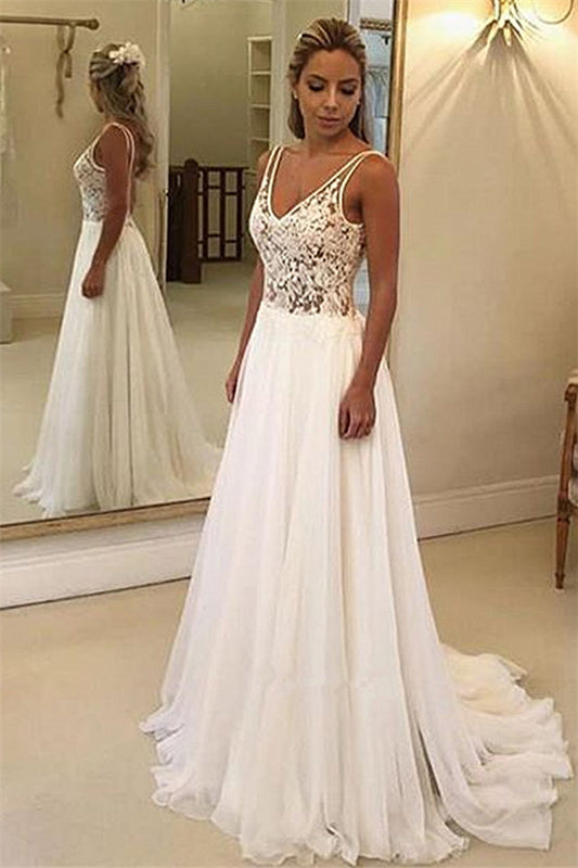 Long Beach Wedding Dress PD032 in Sleeveless Lace