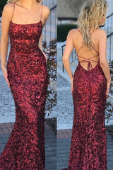 Burgundy Sequins Mermaid Prom Dress
