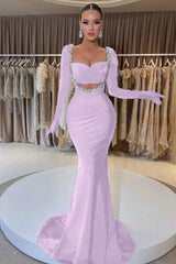 Black Beaded Prom Dress With Gloves Sweetheart Long Sleeve Mermaid