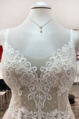 Elegant V-neck A-line Long Wedding Dress with Open Back and Tulle Lace