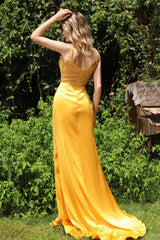 Chic Straps V-Neck Sleeveless Prom Dress Side Split With Beads