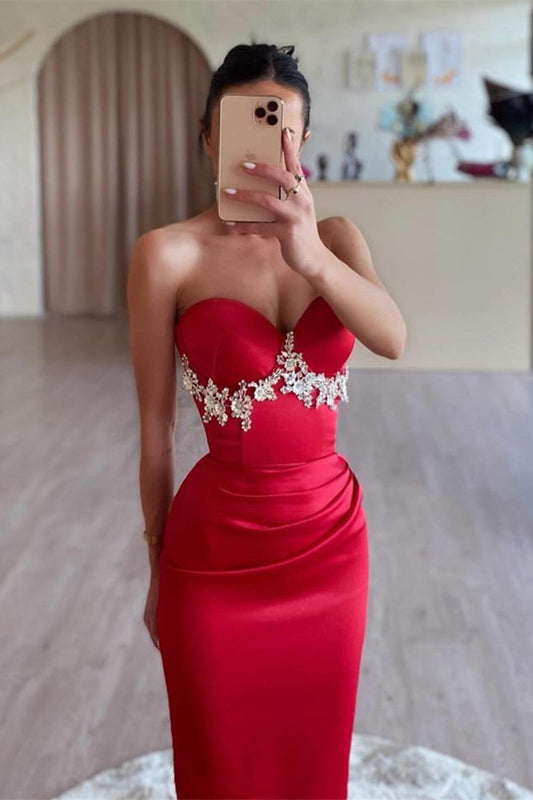 Popular Red Sweetheart Sleeveless Mermaid Prom Dresses With Beads On Sale