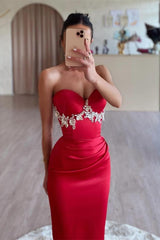 Popular Red Sweetheart Sleeveless Mermaid Prom Dresses With Beads On Sale