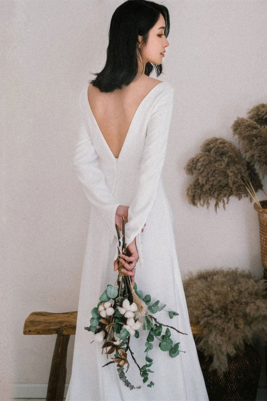 Elegant V-Neck Long Sleeve Wedding Gown with Slit