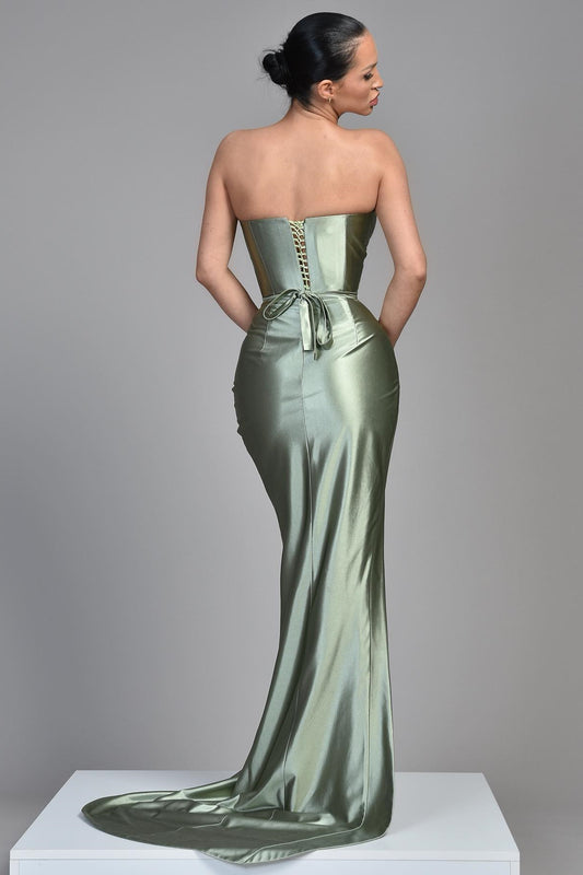 Modern Dusty Sage Sweetheart Prom Dress Mermaid Pleats With Split