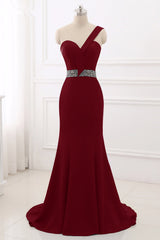 Royal Blue One Shoulder Sleeveless Mermaid Prom Dress with Beads Rhinestones