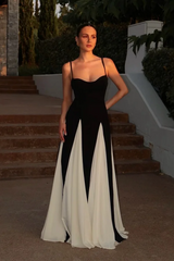 Black Ivory Spliced Sleeveless Spaghetti Straps A-Line Prom Dress