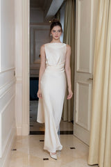 White Long Prom Dress Sleeveless Backless