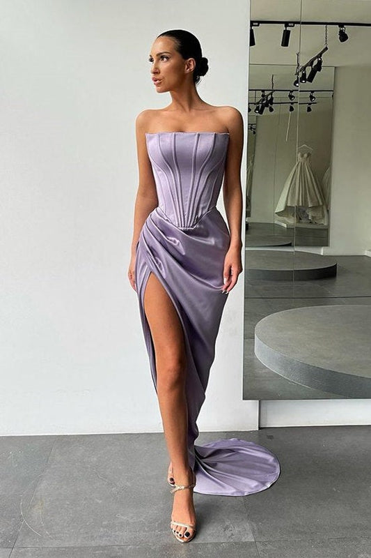 Amazing Strapless Long Prom Dress Split Evening Party Gowns