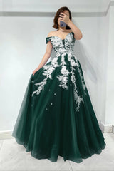 Amazing Lilac Sweetheart Off-the-Shoulder Tulle Evening Dress with Appliques