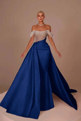 White Off-the-Shoulder Sequins Long Prom Dress Sleeveless with Beads