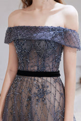 Gorgeous Off-the-Shoulder Tulle Prom Dress With Beadings Online