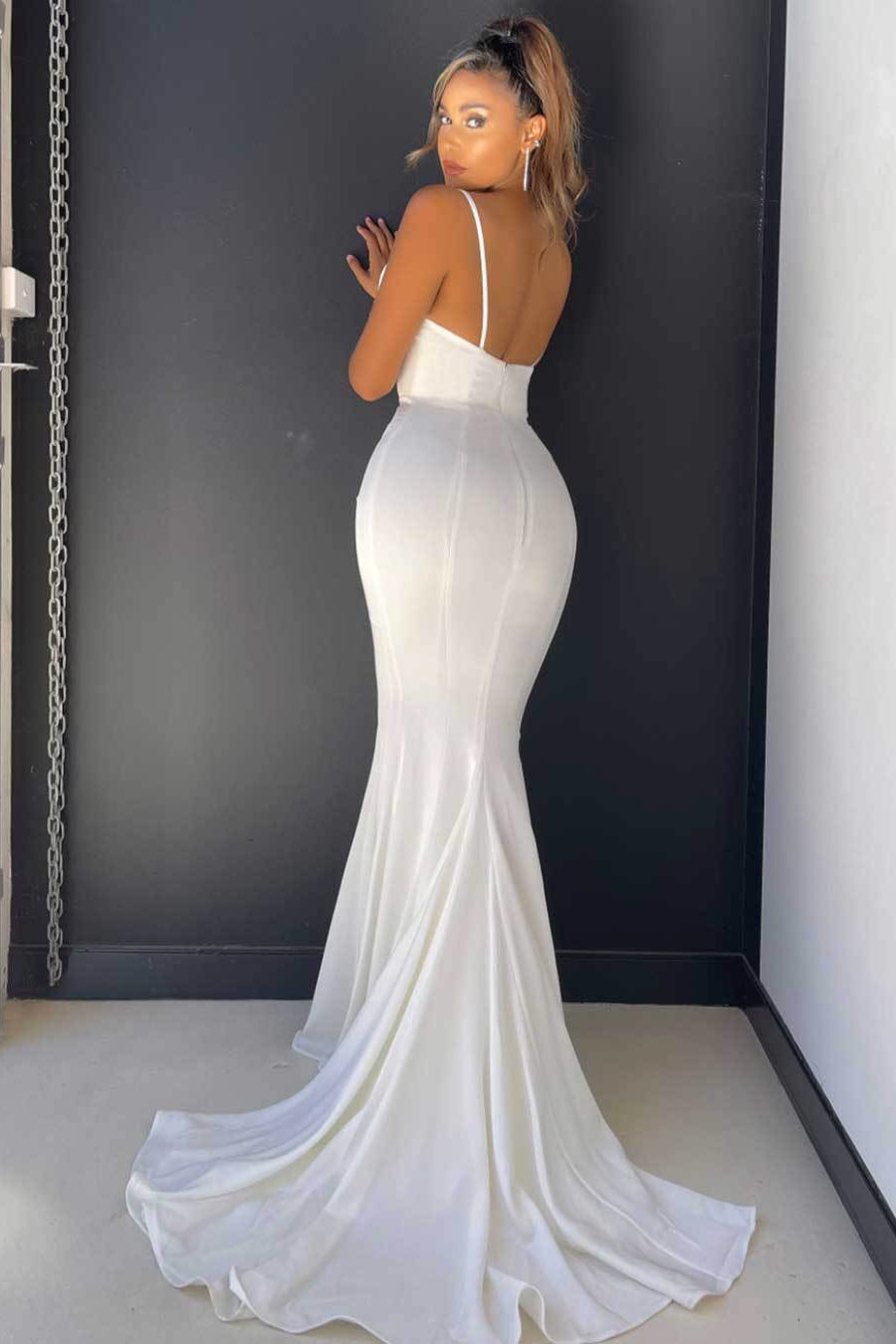 Gorgeous Spaghetti-Straps Mermaid Prom Dress Long With Beadings