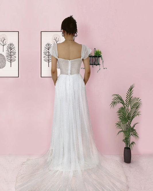 Elegant Prom Dress Long Tulle White Spaghetti Strap Sleeveless