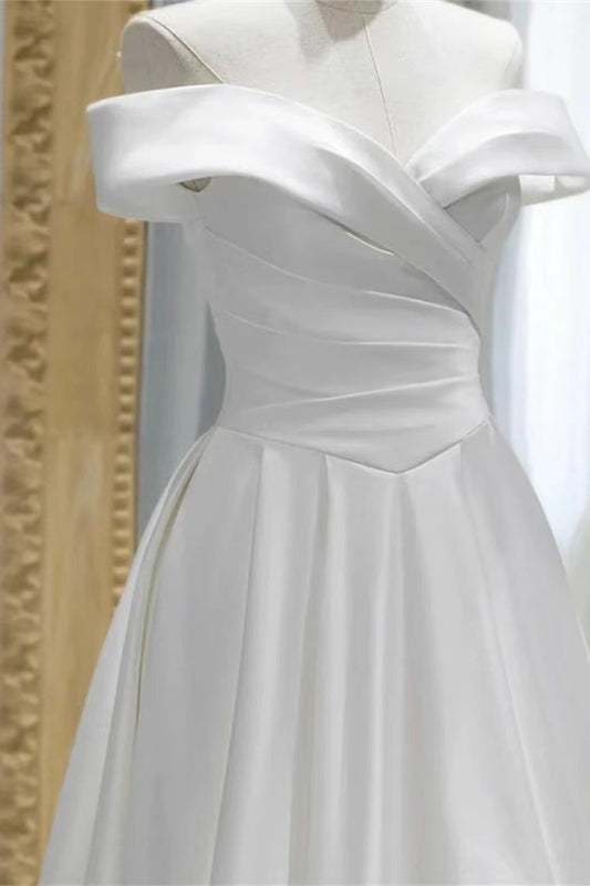 Gorgeous White Off-the-Shoulder Sweetheart Evening Dress A-Line with Lace-Up