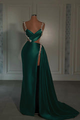 Glamorous Pink Prom Dress Sweetheart Spaghetti Strap With High Slit Trail