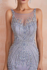 New Arrival Sleeveless Scoop Mermaid Prom Dress Long With Crystals
