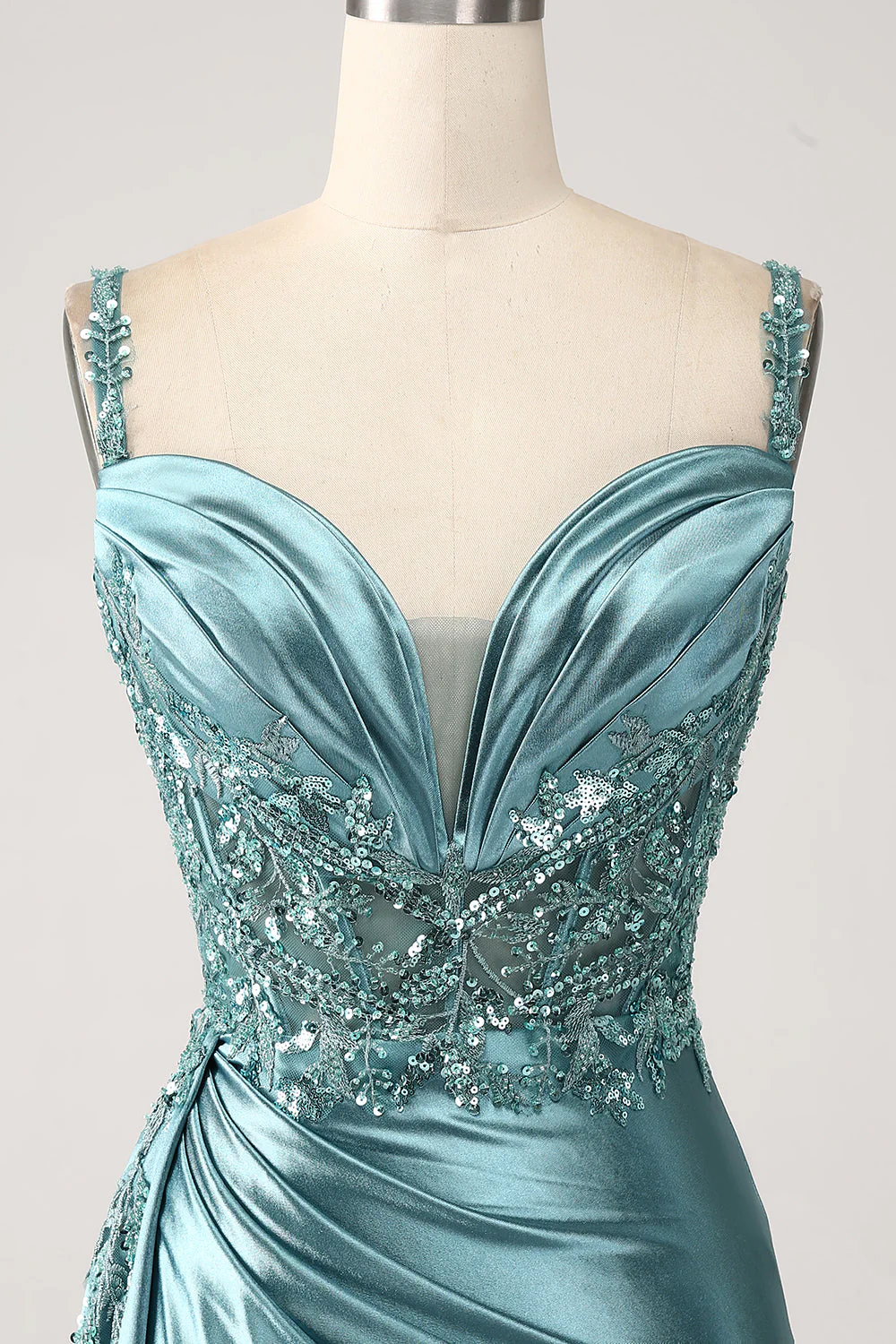 Blue Mermaid Long Spaghetti Strap Prom Dress with Slit