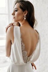 Long V-Neck Wedding Dress Without Sleeves