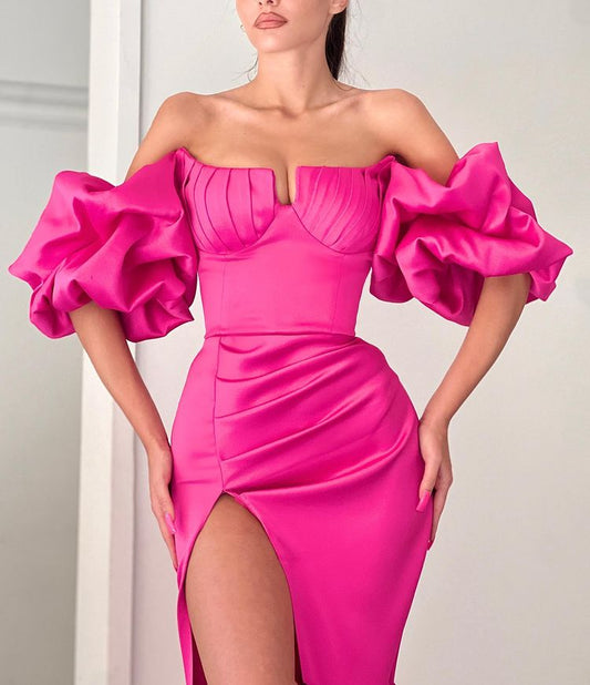 Charming Fuchsia Off-the-Shoulder Mermaid Prom Dress Slit Long Online