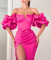 Charming Fuchsia Off-the-Shoulder Mermaid Prom Dress Slit Long Online