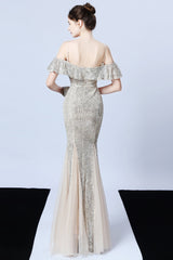 Spaghetti-Straps Mermaid Sequins Prom Dress With Ruffles