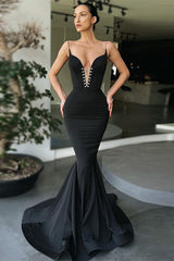 Black Spaghetti-Straps Mermaid Prom Dress Long