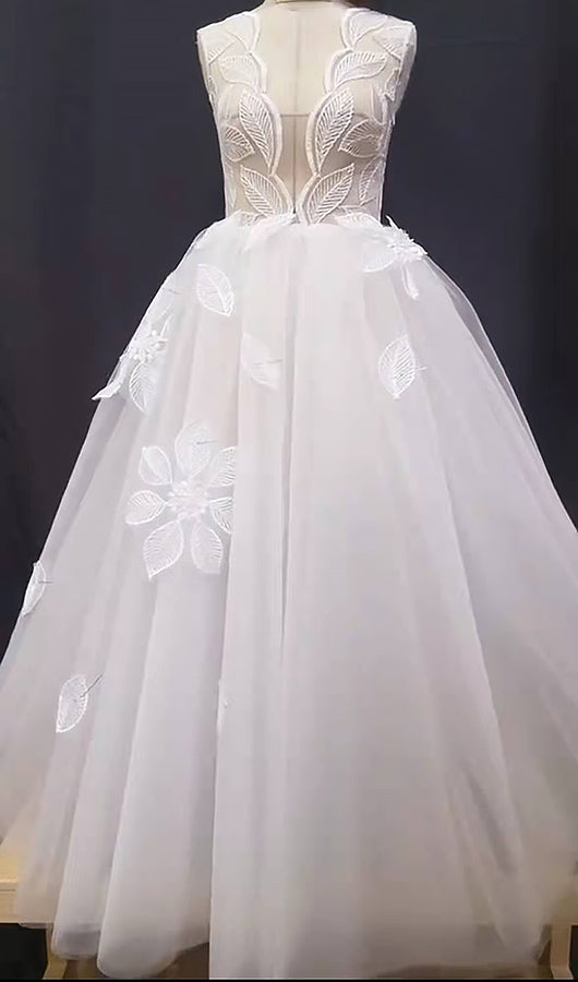 Sleeveless Tulle Wedding Dress with Embrodiary