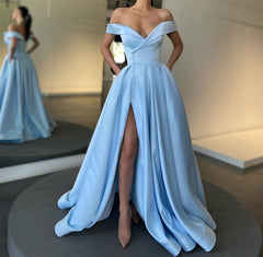 Fabulous Off-the-Shoulder Long Split Prom Dress With Pockets