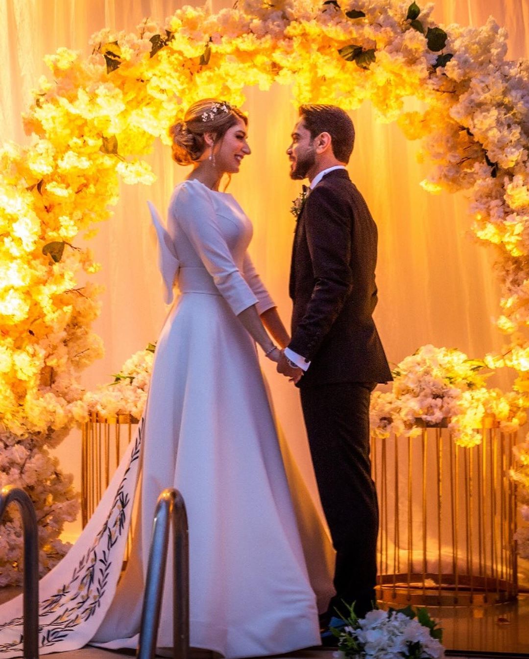 Elegant Long Sleeve Bateau Satin A-line Bridal Gown
